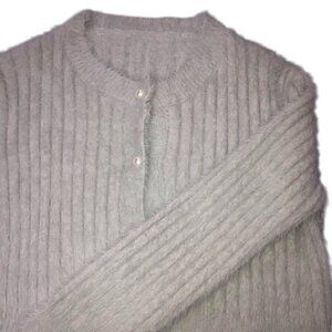 Pink Fuzzy Ribbed Knit Cardigan